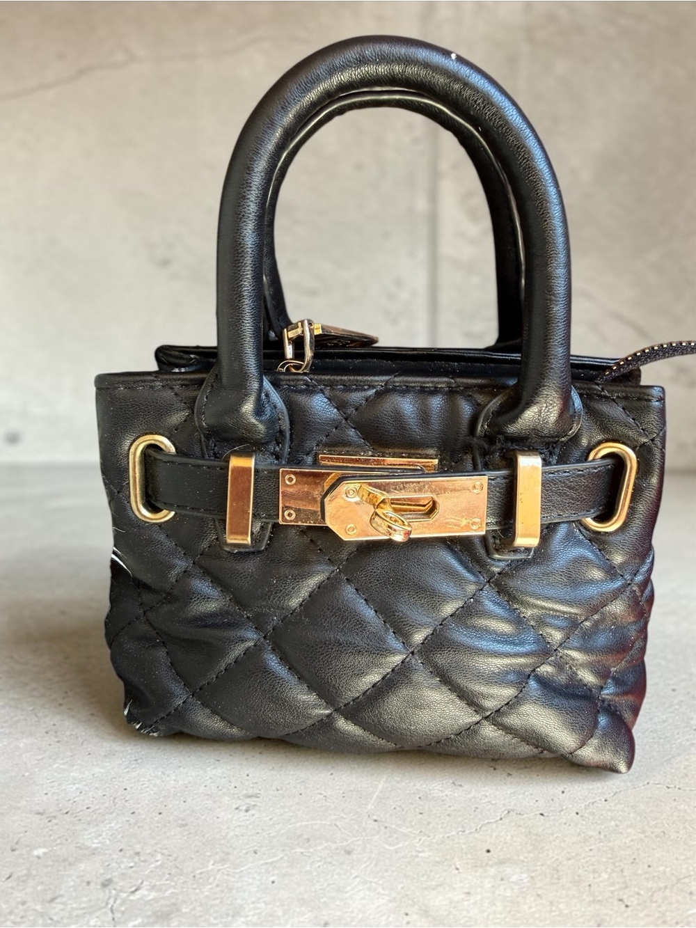 Badgley Mischka Black Quilted Mini Top-Handle Bag with Gold Hardware - Picture 1 of 11